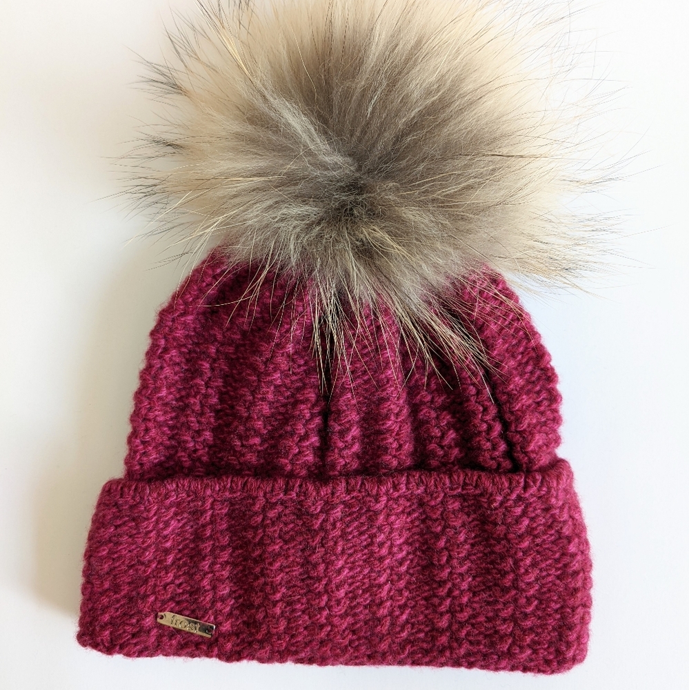 Chunky Knit 95% Cashmere 5% Merino Wool Hat with Raccoon Pom super soft …